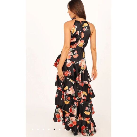 Petal & Pup SARONA HALTERNECK MAXI DRESS Tiered Ruffle BLACK FLORAL Size 2 Nwot - Picture 7 of 8